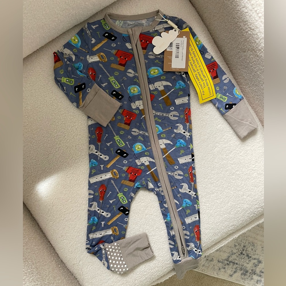 Angel Dear Blue Tool-Print Zip Footed One-Piece
